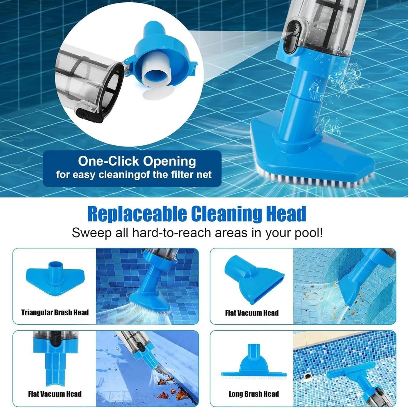 Rechargeable Pool Vacuum Cleaner Efficient Energy Saving Versatile 3 in 1 Pool Vacuum Strong Suction with Adapter for Bathtubs