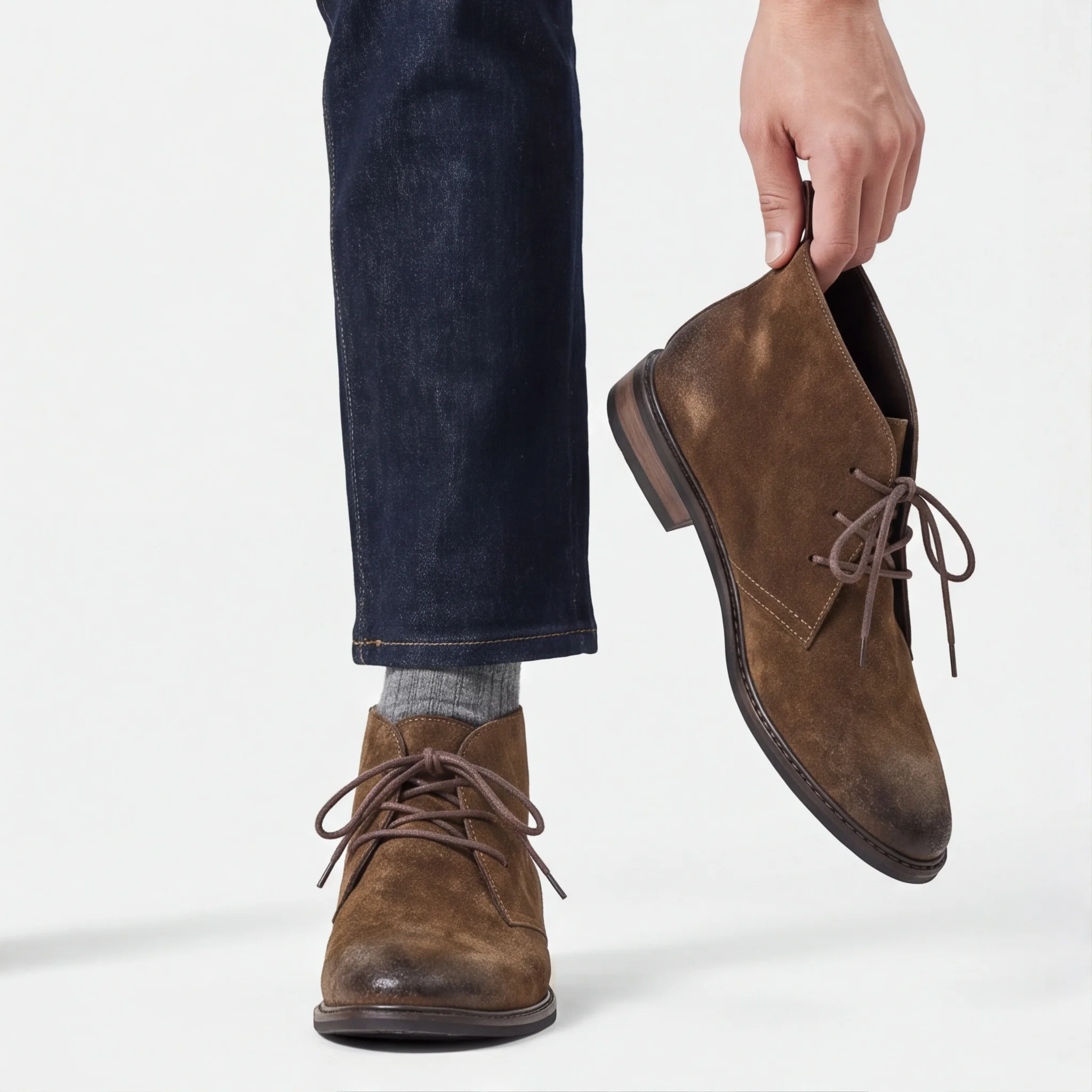 Echte Leder-Wüstenstiefel aus natürlichem Rindsleder, Herren-Chukka-Stiefel, modische, bequeme Marken-Knöchelstiefel aus Leder. # KD598 – Detail 4