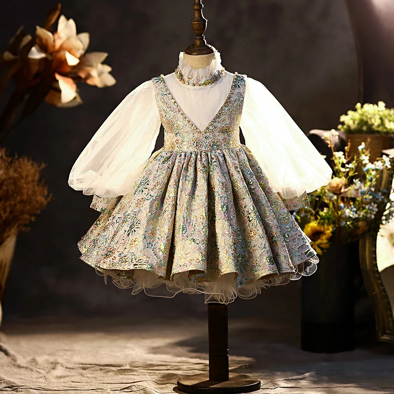 

Baby Girls Spanish Princess Ball Gown Children Birthday Evening Party Eid Elegant Boutique Dresses y1175