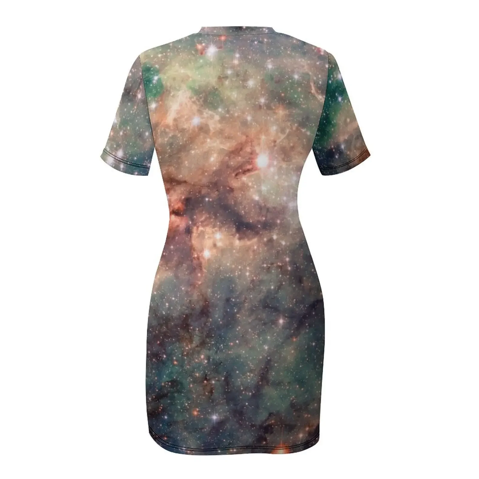 ชุดเดรสแขนสั้นลายเนบิวลาทารันทูลา ชุดราตรีออกงานปี 2025 ชุดเดรสผู้หญิง