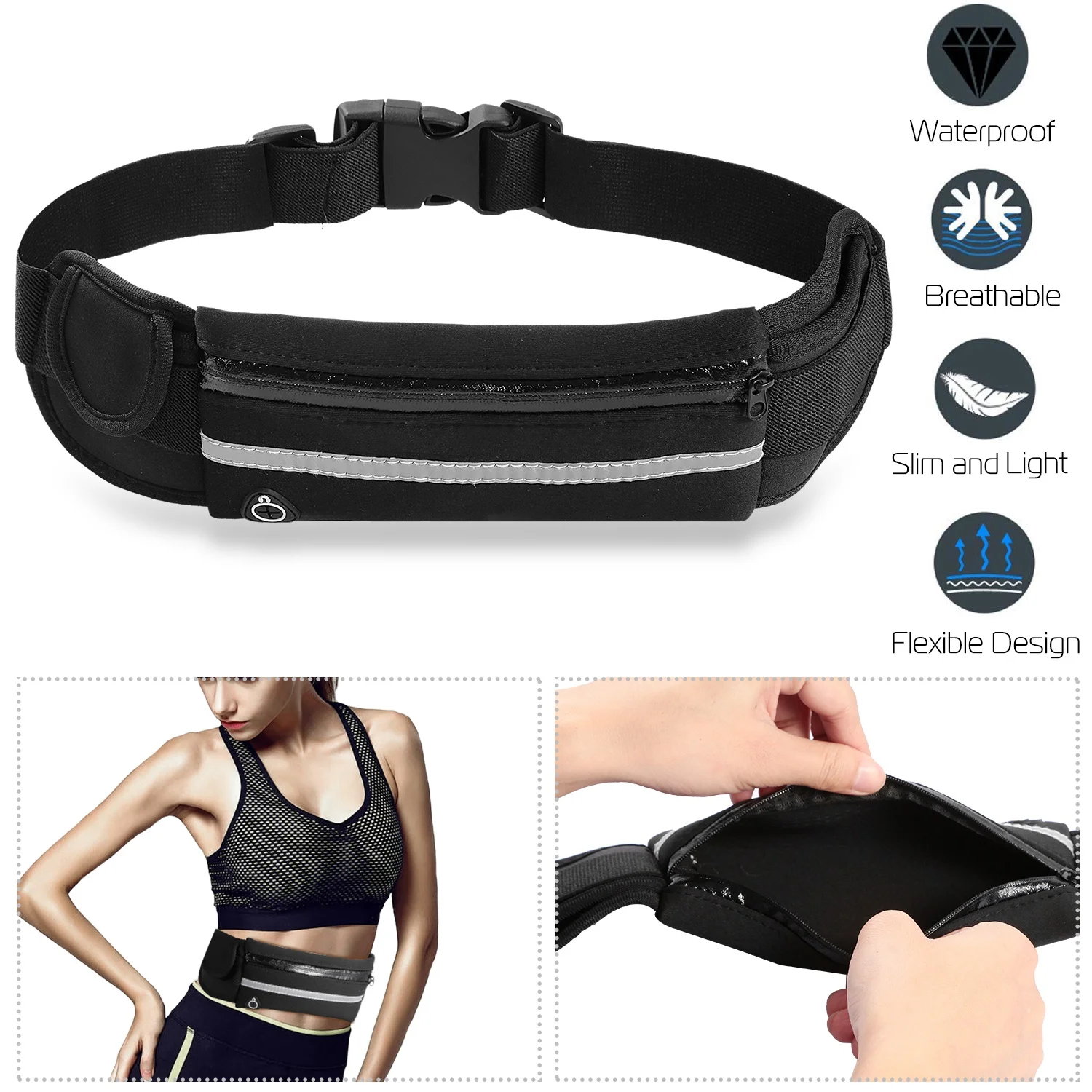 

1Pc Sports Waist Bag Running Belt Pack Waterproof Adjustable Waist Pouch