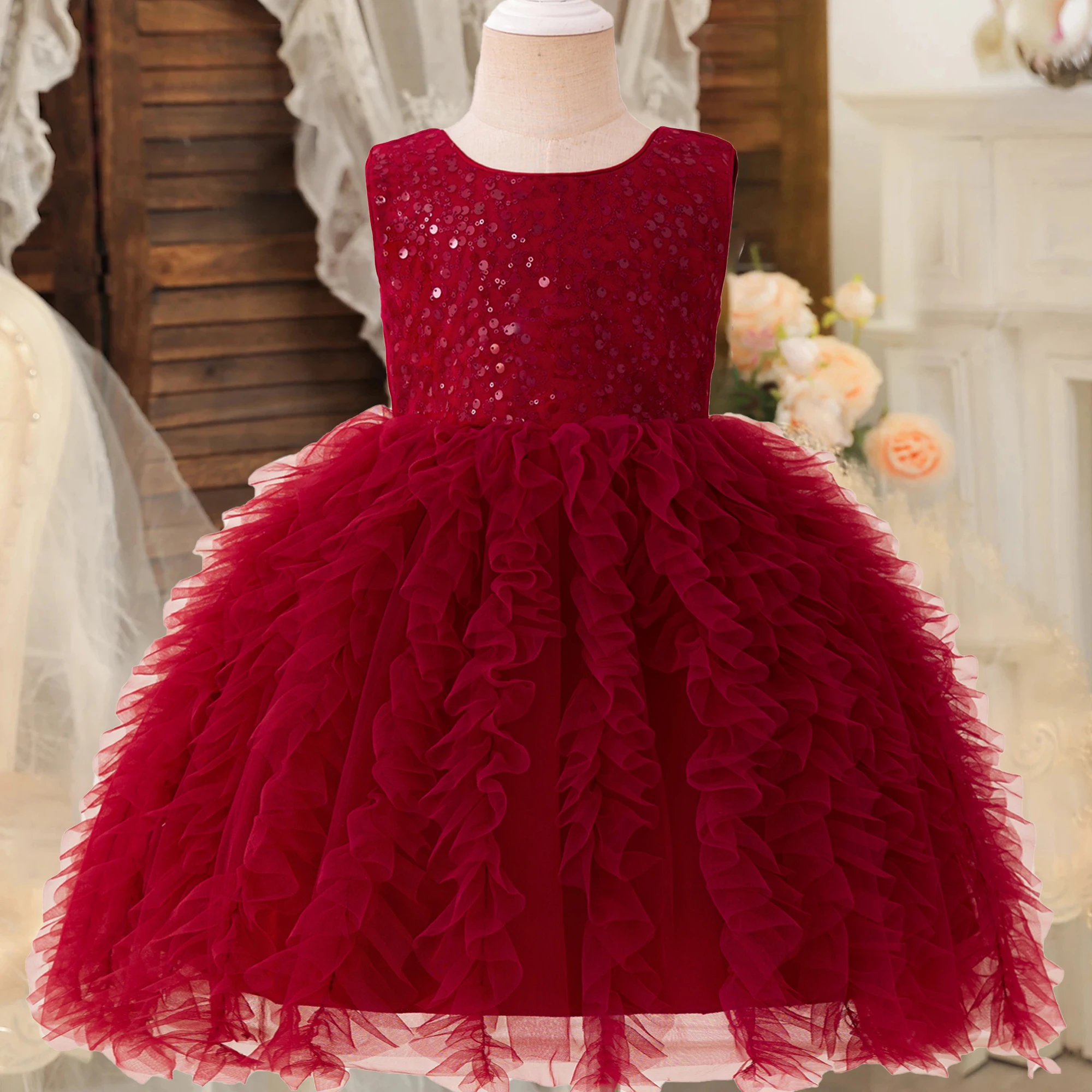 

Элегантные вечерние платья с блестками для девочек, модные тюлевые платья принцессы на день рождения, крещение, свадебный вечерний рождественский костюм подружки невесты