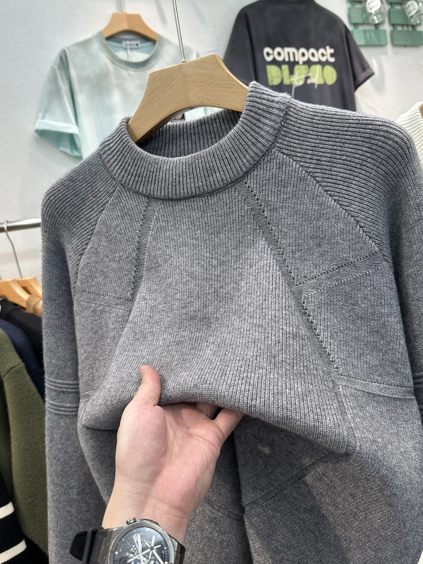 

Men's Casual Knitted Sweater Inner Wear American Sle Hip Haome Winter Thi Warm Soft Fabric round Ne Long Sve Top