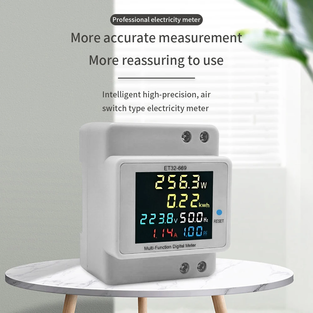 ET32-669 DIN-السكك الحديدية الخيالة الفولتميتر الرقمي مرحلة واحدة الجهد/الطاقة الحالية متر تردد عامل تستر التيار المتناوب 40-300 فولت 100A