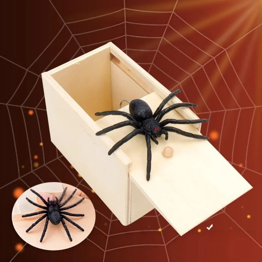 Halloween scare wooden box gift - prank spider and bug prank gift box - creative prank and mischief-themed gift