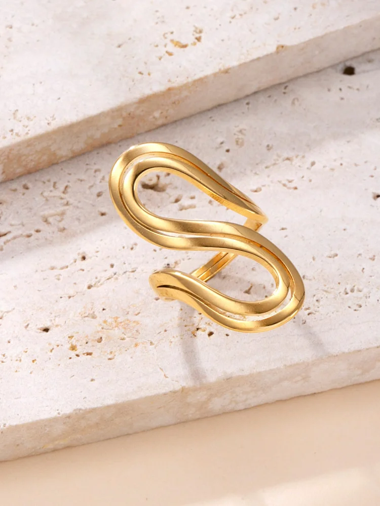 

Массивное кольцо из титановой стали с позолотой 18K, ажурный дизайн, для женщин, модное украшение, открытое кольцо, стильный аксессуар