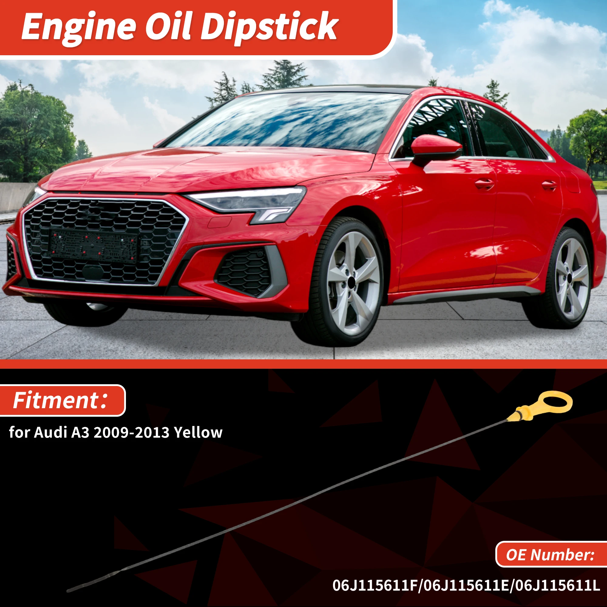 UXCELL Oil Dipstick Oil Level Dip Stick No.06J115611F for Audi A3 2009-2013 Yellow