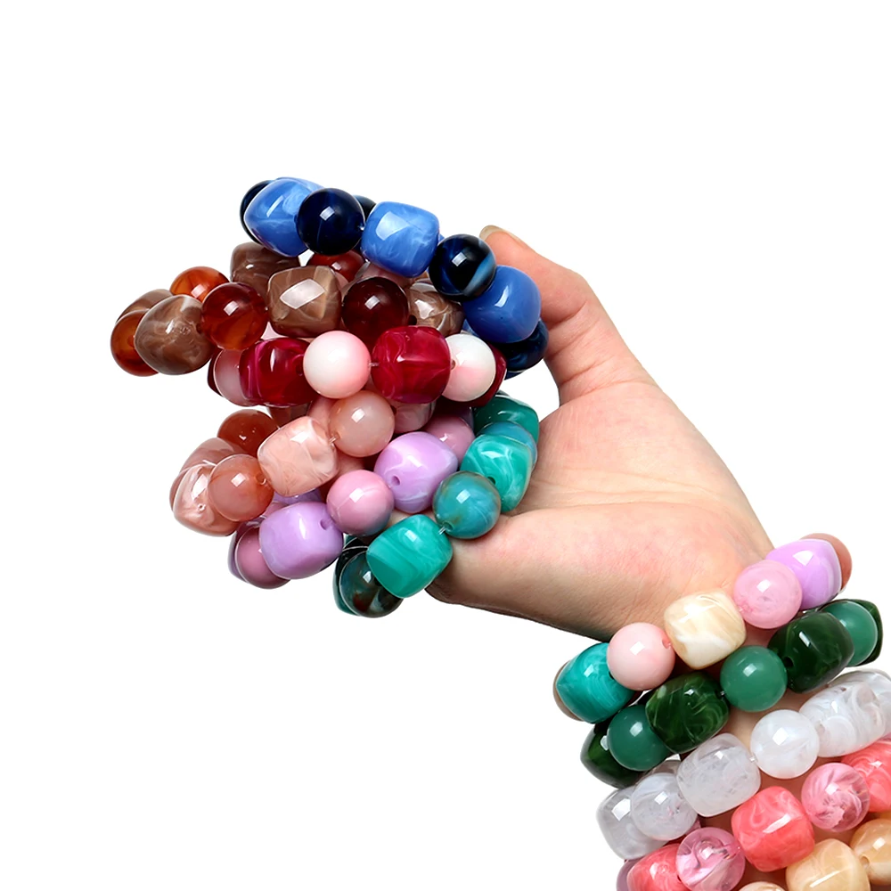Bohemian Acryl Geometrische Quadratische Runde Perlen Elastische Armbänder für Frauen Trendy Harz Perlen Stapelbare Armband Armreif Schmuck – Detail 9