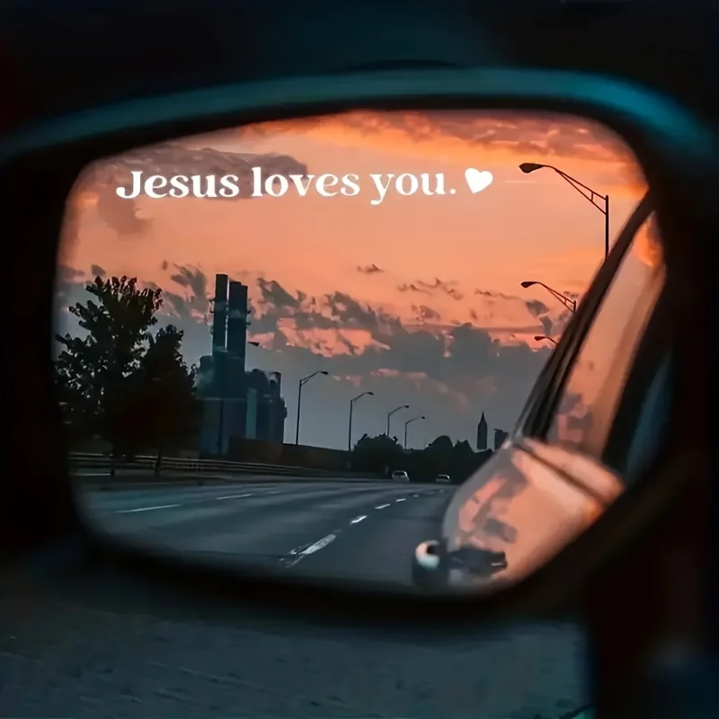 2pcs Jesus Loves You Rearview Mirror Car Stickers Reflecting Mirror Decals Heart-warming Sticker Vinyl Decals Self-adhesive