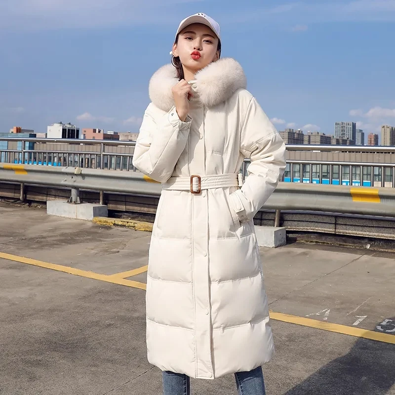 Long Down Cotton Parkas Coat Female 2024 New Winter Loose Large Fur Collar Hooded Warm Thick Parkas Puffer Women Padded Overcoat