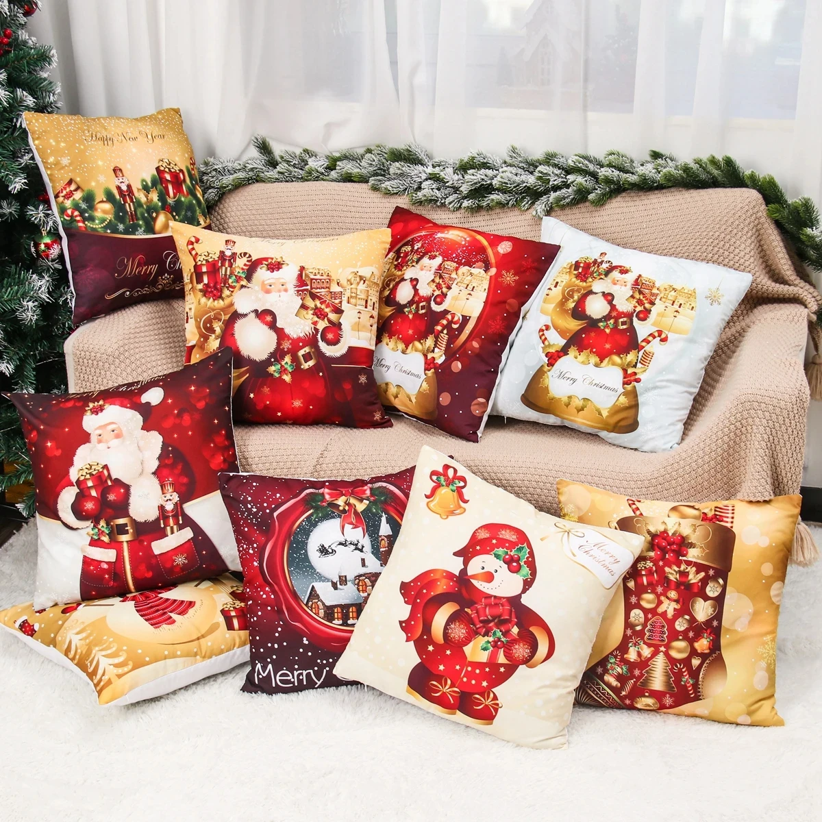 Christmas Cushion Cover Merry Christmas Decorations for Home 2024 Christmas Ornament Navidad Noel Xmas Gifts Happy New Year 2025