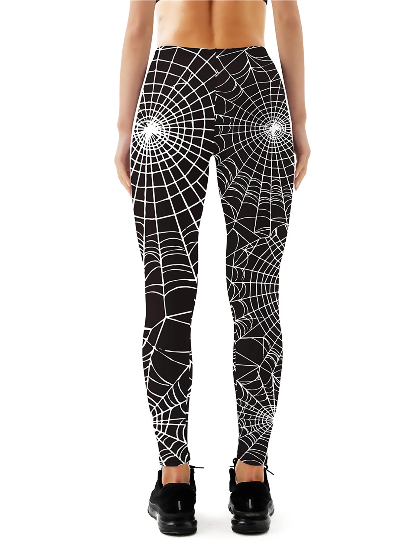 Qickitout Sexy Women\'s Black Leggings Print Spider Web Grid Push Up Fitness Legging Slim workout Legging