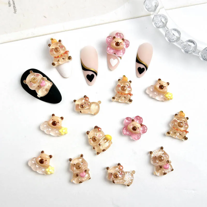 เครื่องประดับเล็บรูปหนูแฮมสเตอร์สีน้ำตาลน่ารักทำจากเรซิ่น20ชิ้นเซ็ตตัวการ์ตูนโปร่งแสงรูปหนูตะเภาอุปกรณ์ตกแต่งเล็บโทรศัพท์แบบทำมือดีไซน์เล็บ