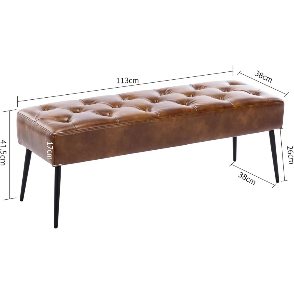 Banco otomano com botões, bancos estofados para quarto, apoio para os pés de couro, banco decorativo para entrada, sala de jantar