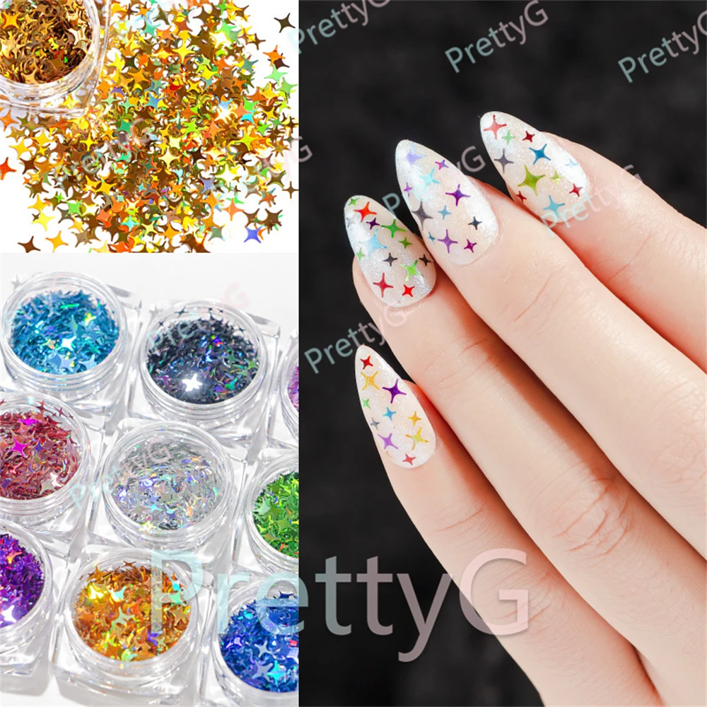 Prettyg 1 caixa mix estrela de quatro pontas lantejoulas glitter forma brilho estrela cor holográfica glitter para resina diy decoração da arte do prego