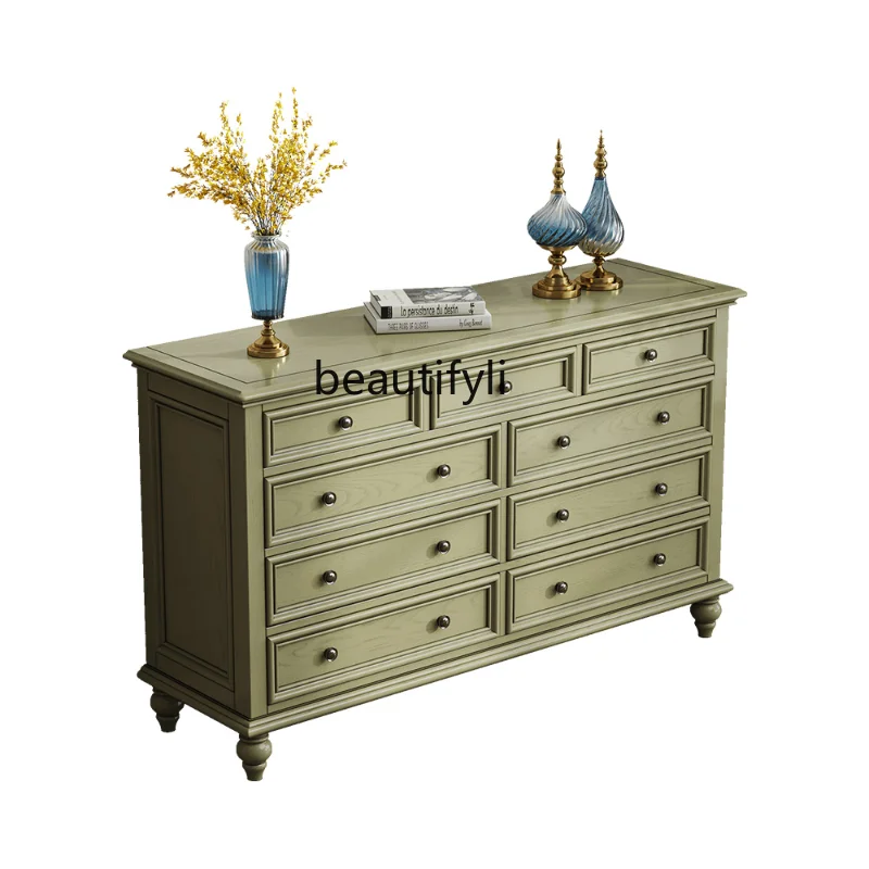 

AmericanStyle RetroSolid Wood Chest of Drawers Household Small ApartmentStorageCabinet LivingRoomIntegrated Wall Cabinet Hallway