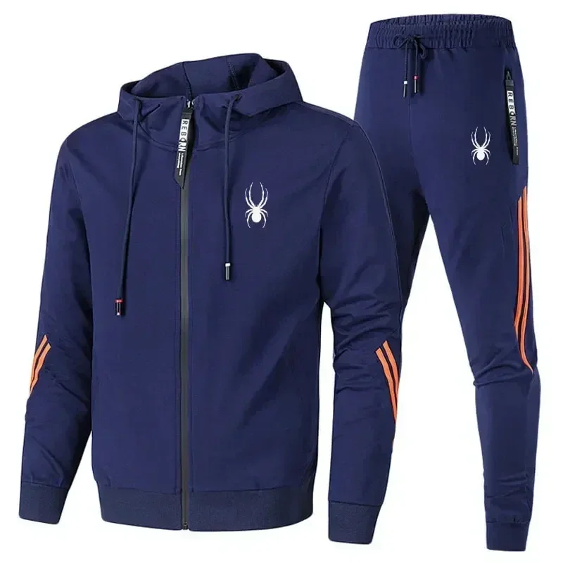 New Spring and Autumn running breathable and fashionable fitness set for men, a two-piece casual zipper jacket and sport pants