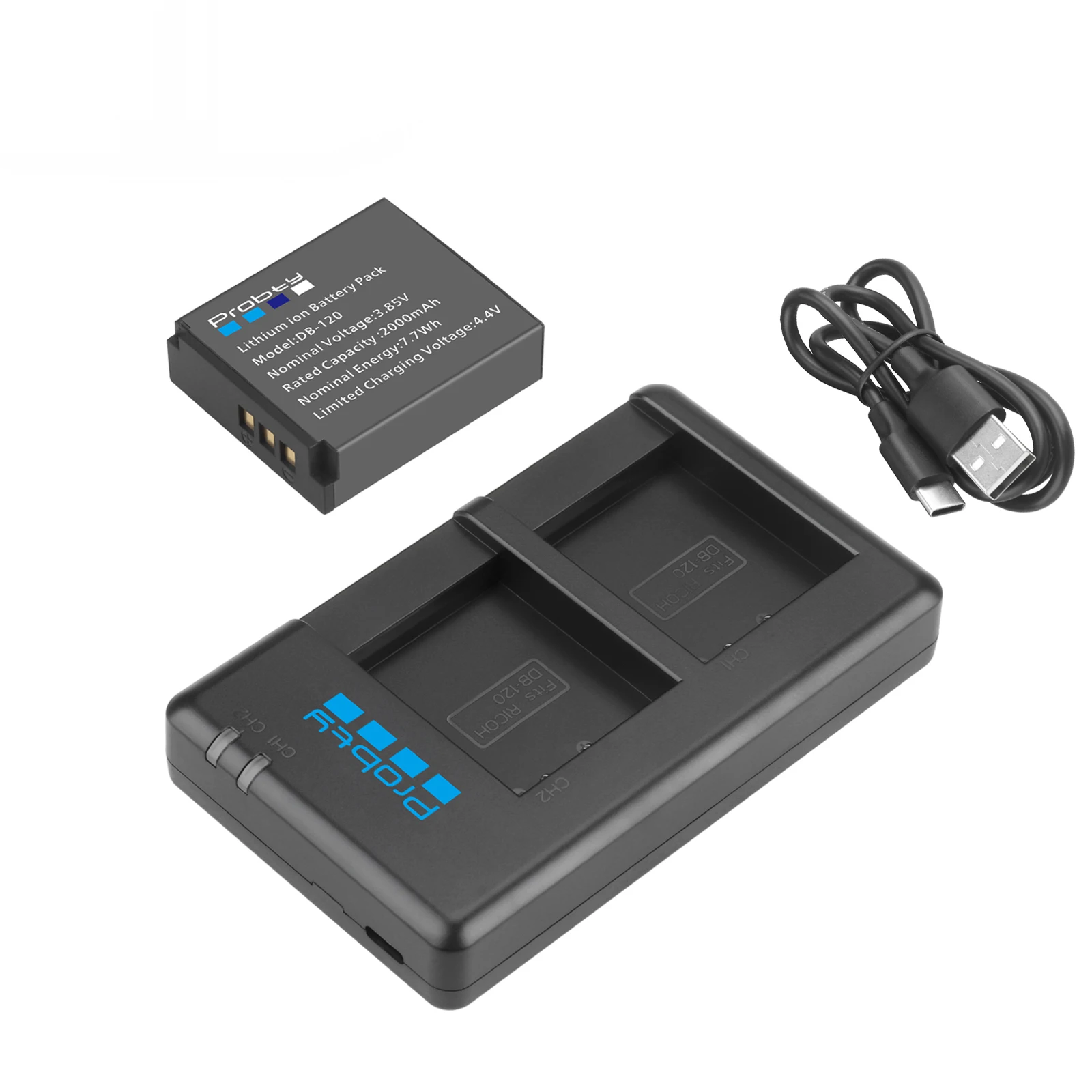 2000mAh DB-120 Rechargeable Battery with USB-C Port for Ricoh GR