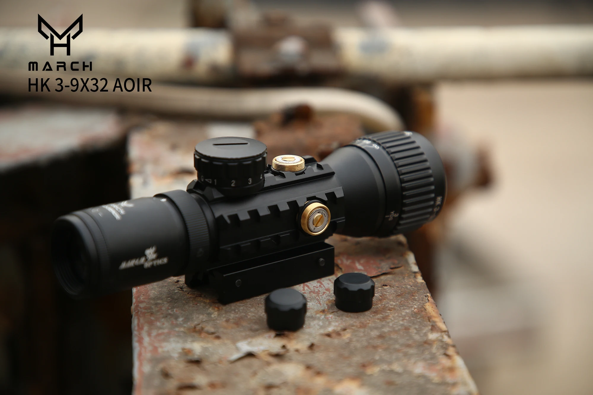 MARCH HK3-9X32AOIR Fishbone Ring Short Riflescope 20mm Rail Rifle Scope For Hunting Airsoft Airgun Sight Red Dot Mounts
