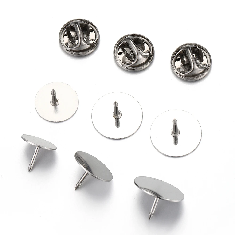 10 Uds. Base de Pin de broche de acero inoxidable, Base de cabujón de 10-14mm, ajustes de gemelos, alfileres de tachuela de mariposa, respaldos,