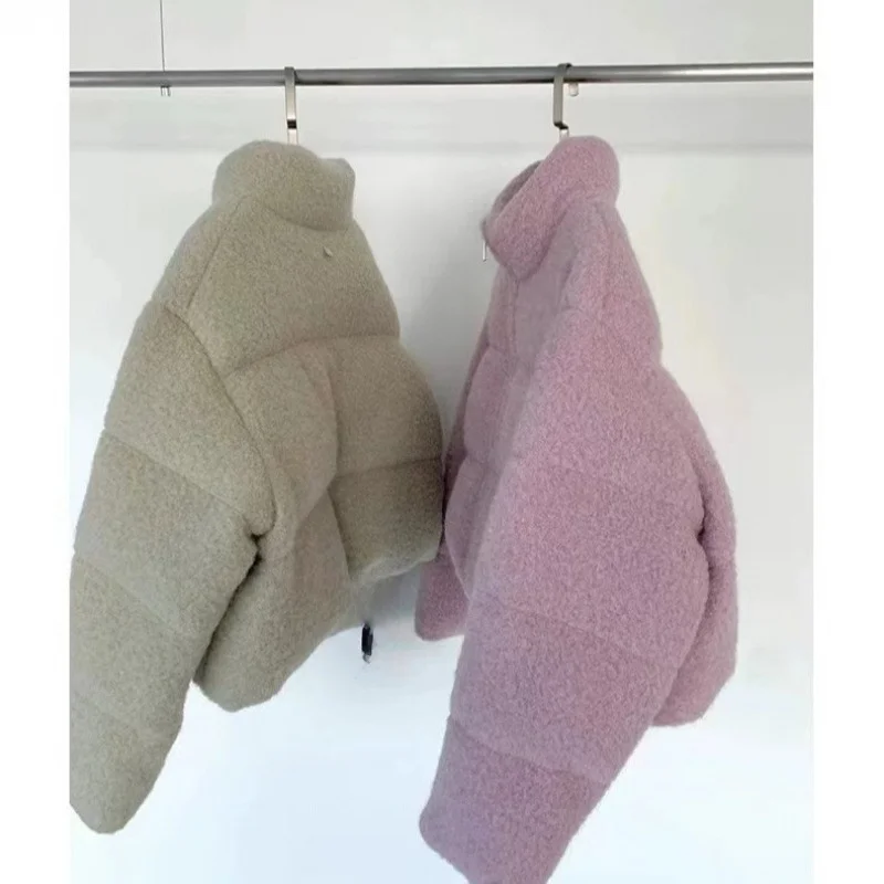 

Women's Thiened Goose down Jaet Woolen Stand Collar Winter Coat Sweet Sle Long Sve Zipper Closure Warm Egg ape