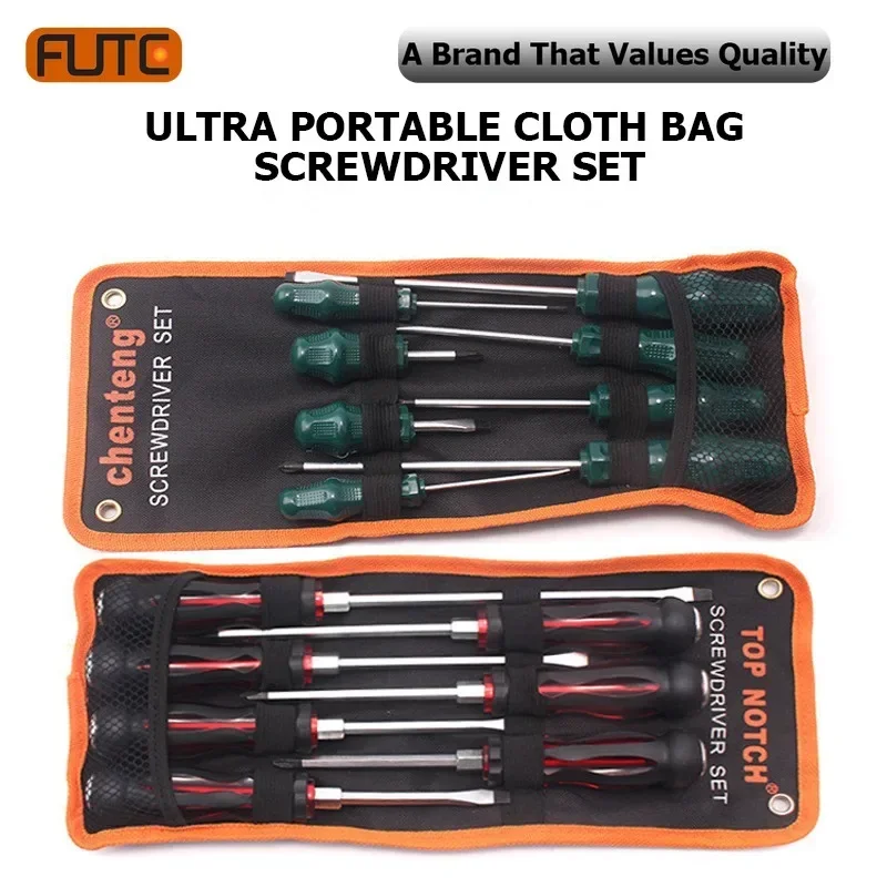 2024 FUTE Portable Bag Rubber Handle Screwdriver Bit Set Cross Manual Through Hole Tapping Multi-purpose Repair Tool Household