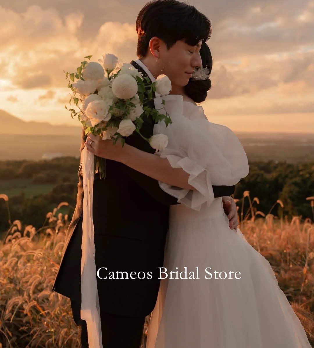 SONDR Customized Organza Wedding Dresses Sleeveless Off-Shoulder Korea Puff Sleeves A-Line Brides Gowns Women Bridal Dresses