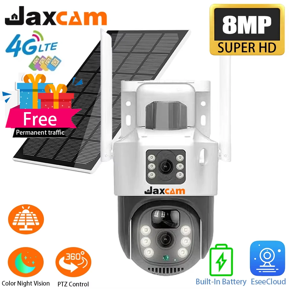 

4G 8MP Dual Lens PTZ Battery Solar Camera 4K Dual Screens PIR Human Tracking Outdoor WIFI Security CCTV Surveillance IP Camera
