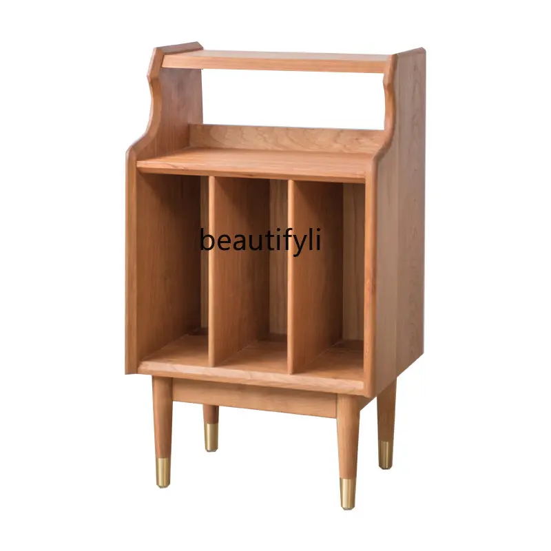 

yj Nordic Solid Wood Cherrywood Bookcase Modern Minimalist Narrow Light Luxury Small Cabinet Japanese Magazine Cabinet