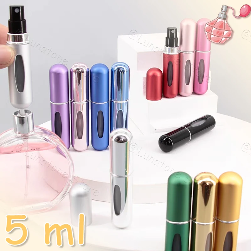 Botol parfum Mini portabel isi ulang 5ml, alat rias perjalanan, wadah kosmetik botol semprot aluminium pompa penyemprot