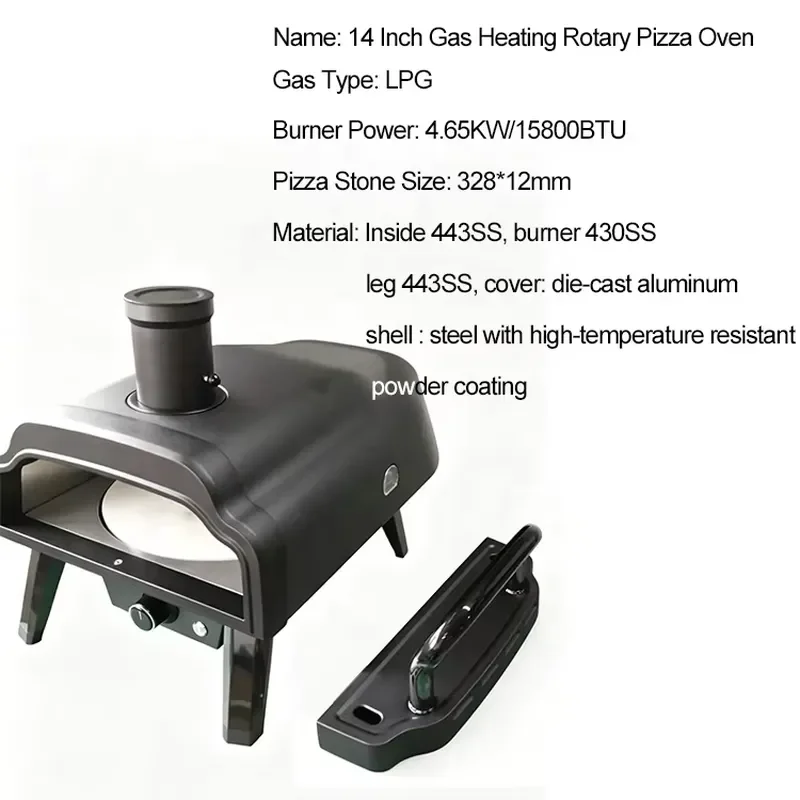 2026Hot High Quality 14-Inch Portable Outdoor Grill Commercial Home Use Italian Pizza Oven with Rotating Stone