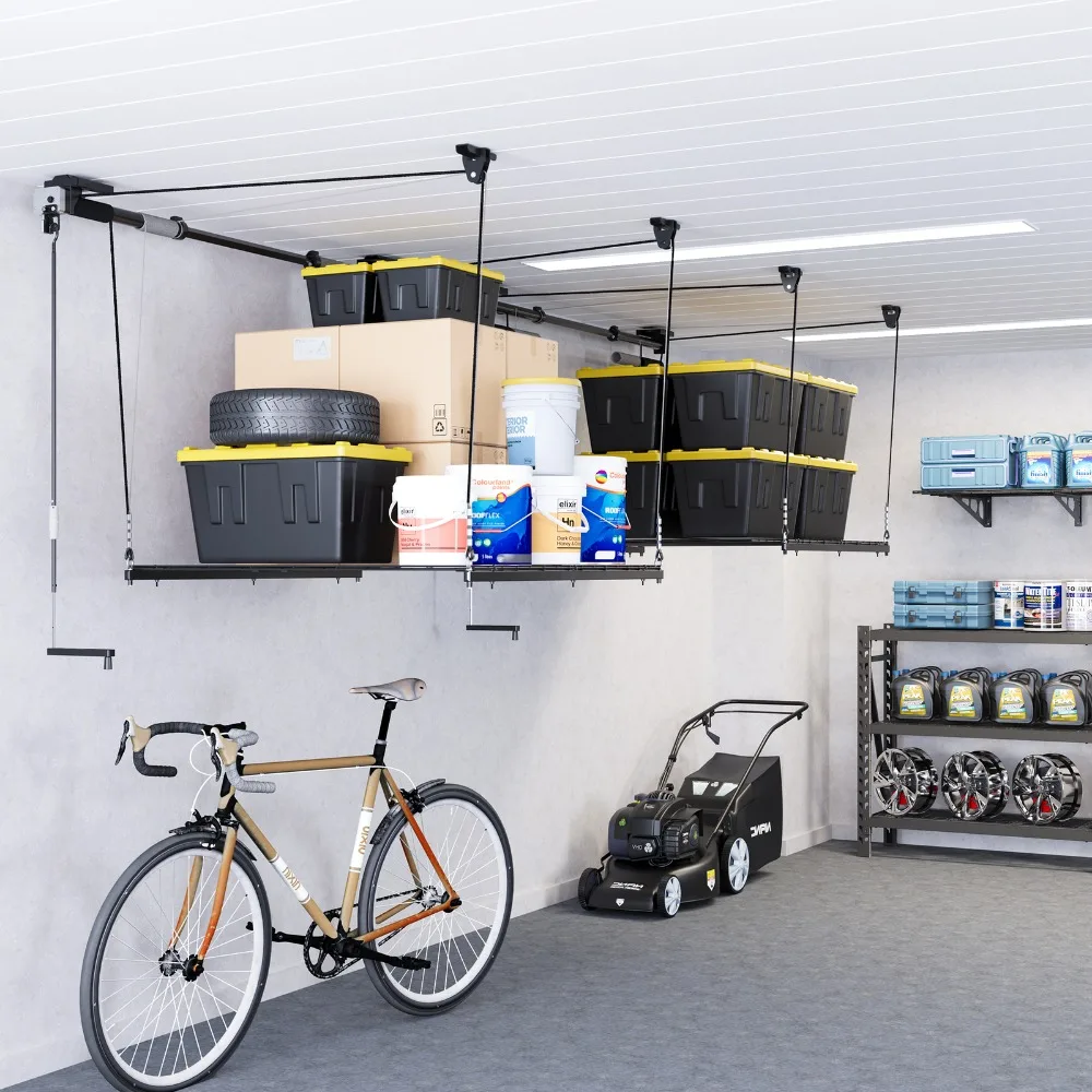 Manual Height Adjustment Overhead Garage Lift Ceiling Storage Rack
