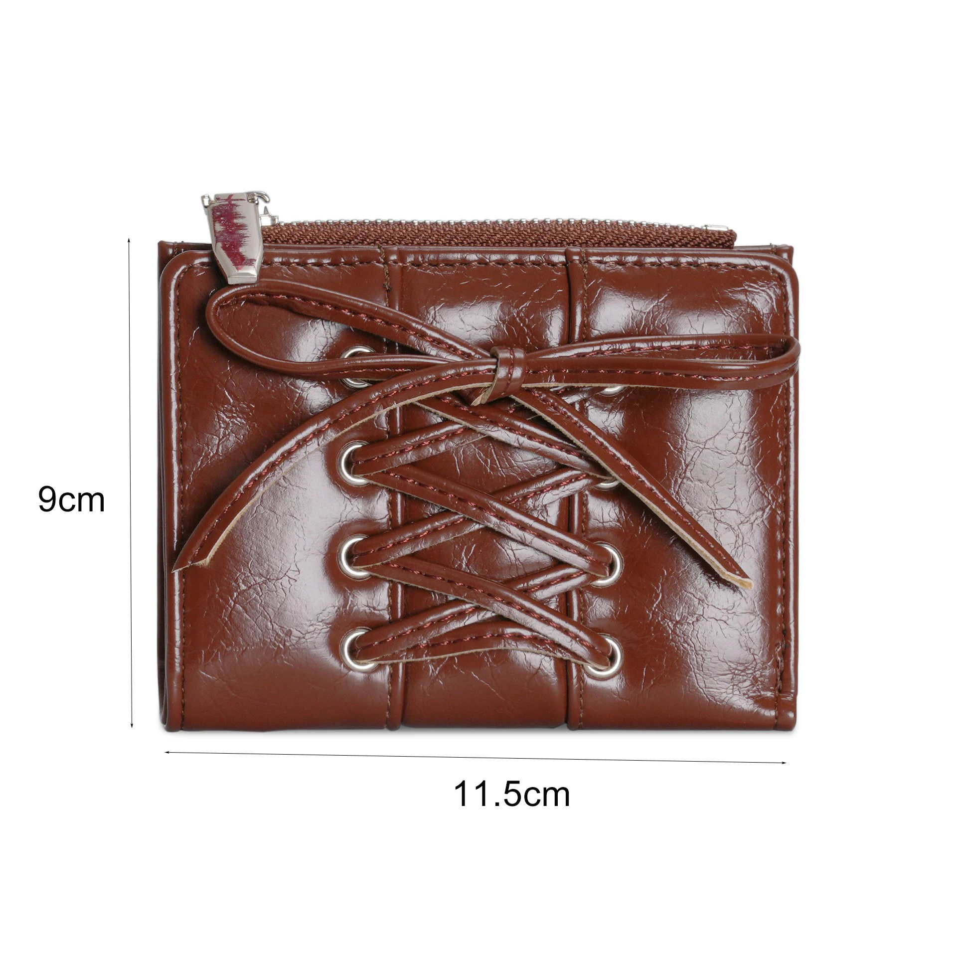 Portable Bow Frenum Wallet Y2K Ultra Thin Card Bag Multi Slot Double Fold Card Holder Zipper Coin Pouch Women Student Money Clip