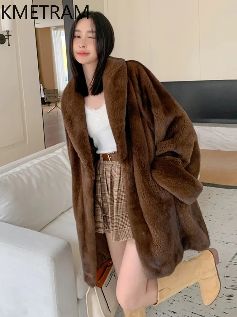 KMETRAM Real Mink Fur Jacket 2026 New Loose Real Fur Coat Mid-length Winter Jacket Women Luxury Clothes Women Roupas Femininas