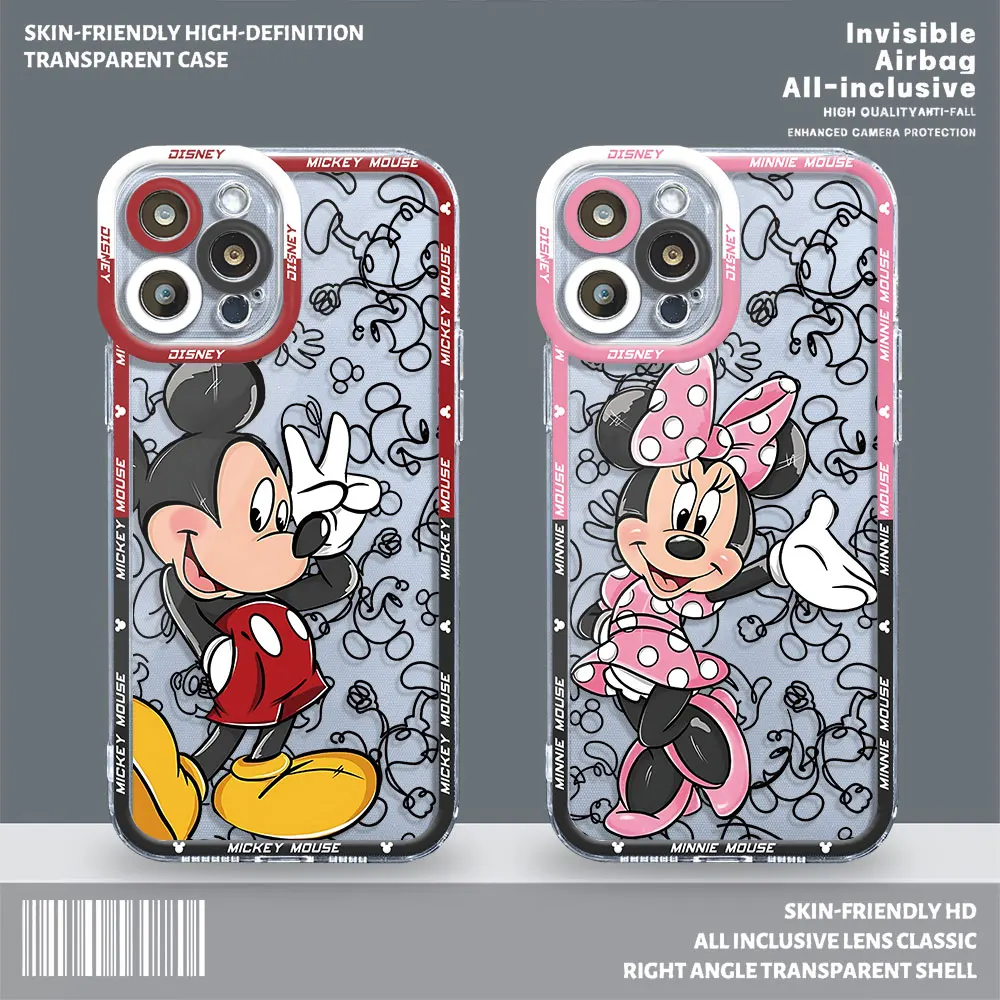 Cover Case for iPhone 14 Pro 7 6s 8 12 Mini 11 13 Pro Max SE XR 15 Plus X XS Disney Mickey Minnie Mouse Transparent Soft Coque