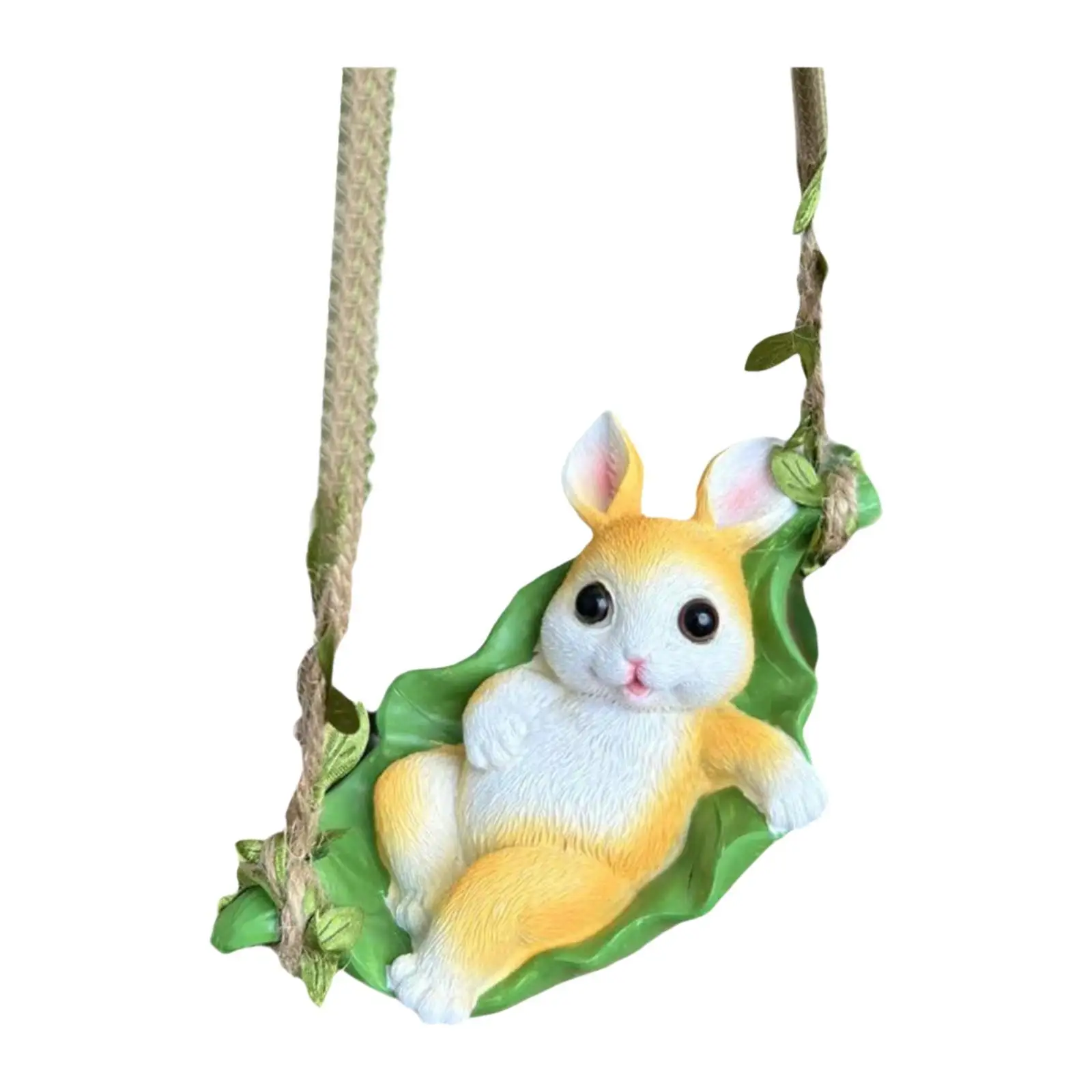 Resin Swinging Rabbit Statue Swing Garden Rabbit Statue Ornament Miniature Hanging Hammock Rabbit Statue for Yard Garden Lawn