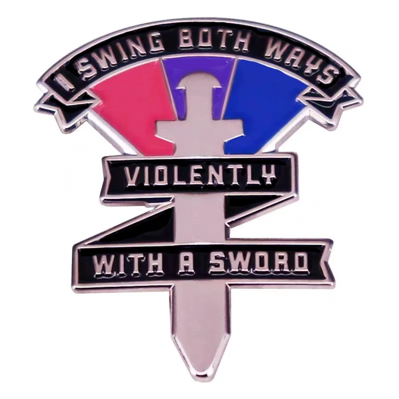 I Swing Both Ways Violently With The Sword Enamel Pins Rainbow Metal Brooch Badge Fashion Jewellery Backpack Accessory Gifts