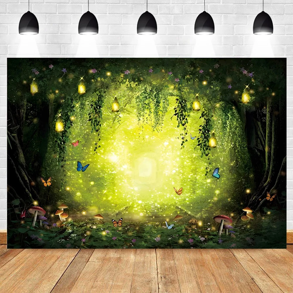 Fairy Tale Forest Backdrop Photography Wonderland Dreamy Jungle Mushroom Baby Shower Kids Birthday Party Photo Background Props