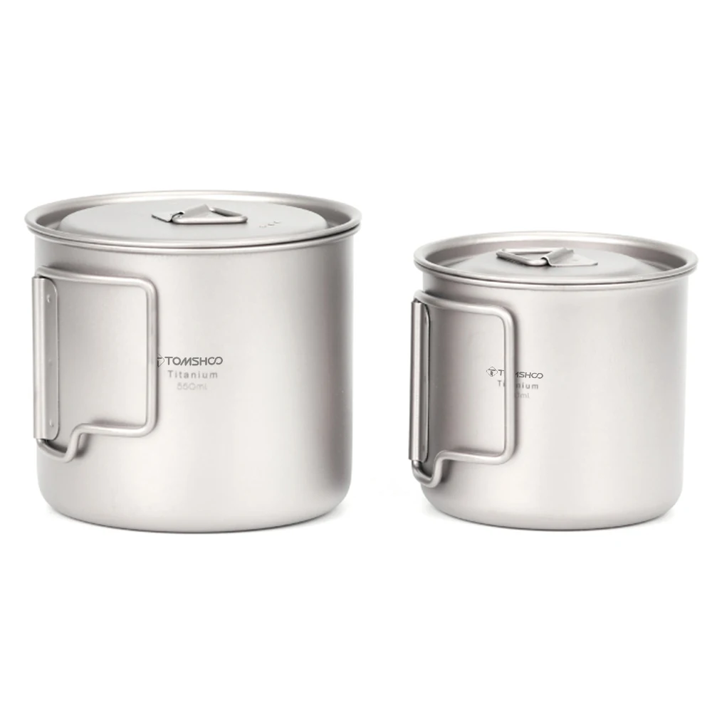 

TOMSHOO Сверхлегкая титановая чашка для улицы, портативная чашка для воды для кемпинга, пикника, кружка со складной ручкой 300/350/420/450/550/650/750 мл