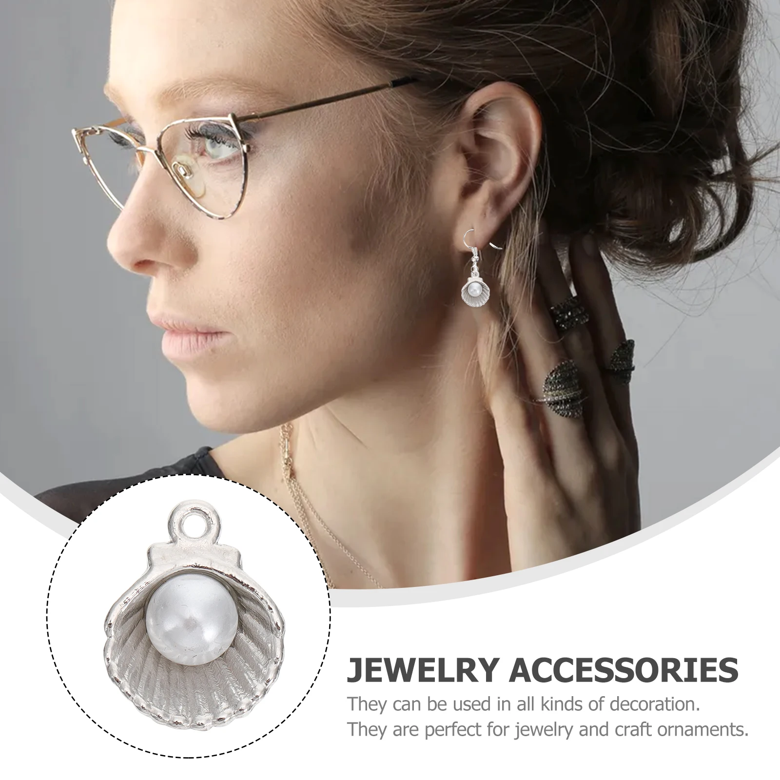 

15pcs Shell Pearl Jewelry Making Accessories Ocean Style Diy Ear Drops Necklace Keychain Crafting Supplies Alloy Seashell Dangle