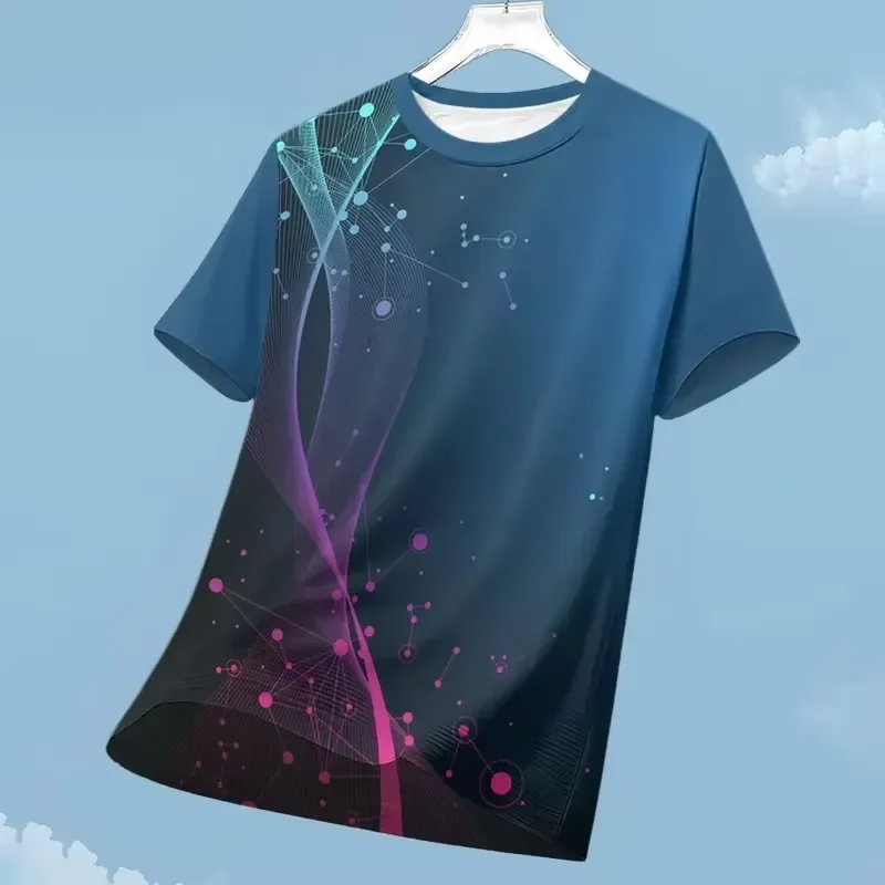 3D Digital Print 2026 Men Quick Dry Activewear Tee Linear Pattern Sweat Wicking Short Sleeve Summer Top All Day Comfort