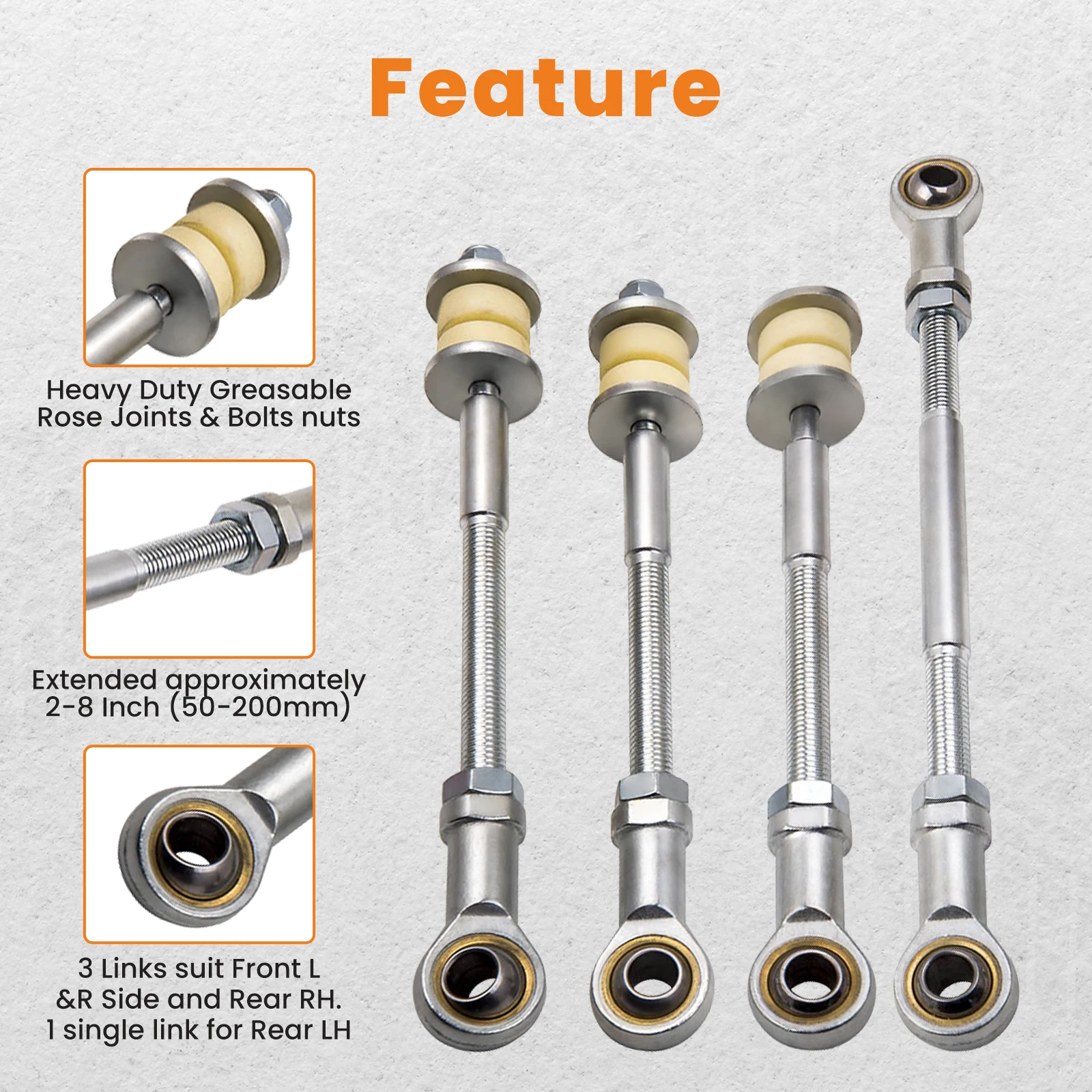 Front & Rear Adjustable Extended Sway Bar Link for Nissan Patrol GU Y61 2-8 lift Front & Rear Adjustable