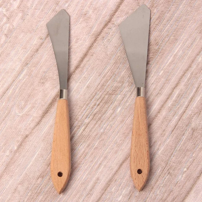 2 Pcs Painting Knife Spatula Palette Knife Wood Handle And Metal Blade Painting Accessories For Art And Paint