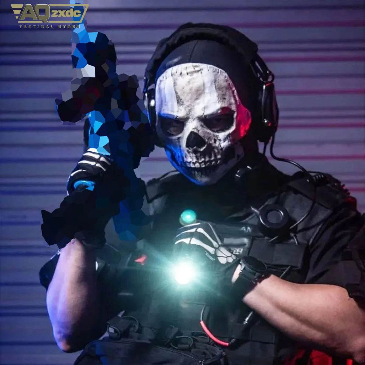 AQzxdc Cod Ghost mask V2 - Operador MW2 Airsoft COD Cosplay Airsoft Tactical Skull Full Mask with Reaper Ghost Luminous Gloves