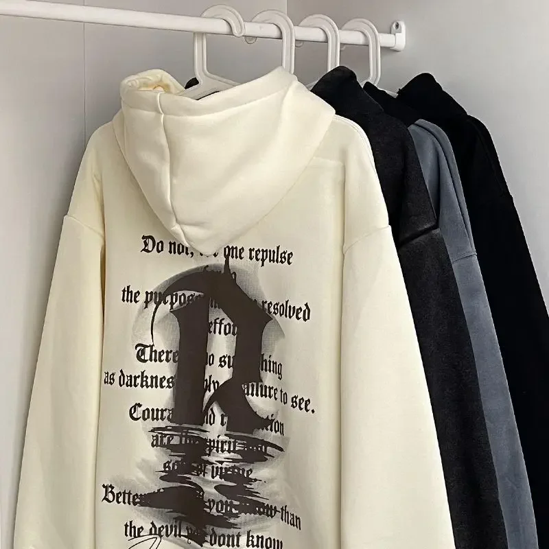 

Vintage Y2K Letter Graphic Hoodie for Men Loose Oversized Hip Hop Original Design Sweatshirt Harajuku Streetwear Long Sleeve Top