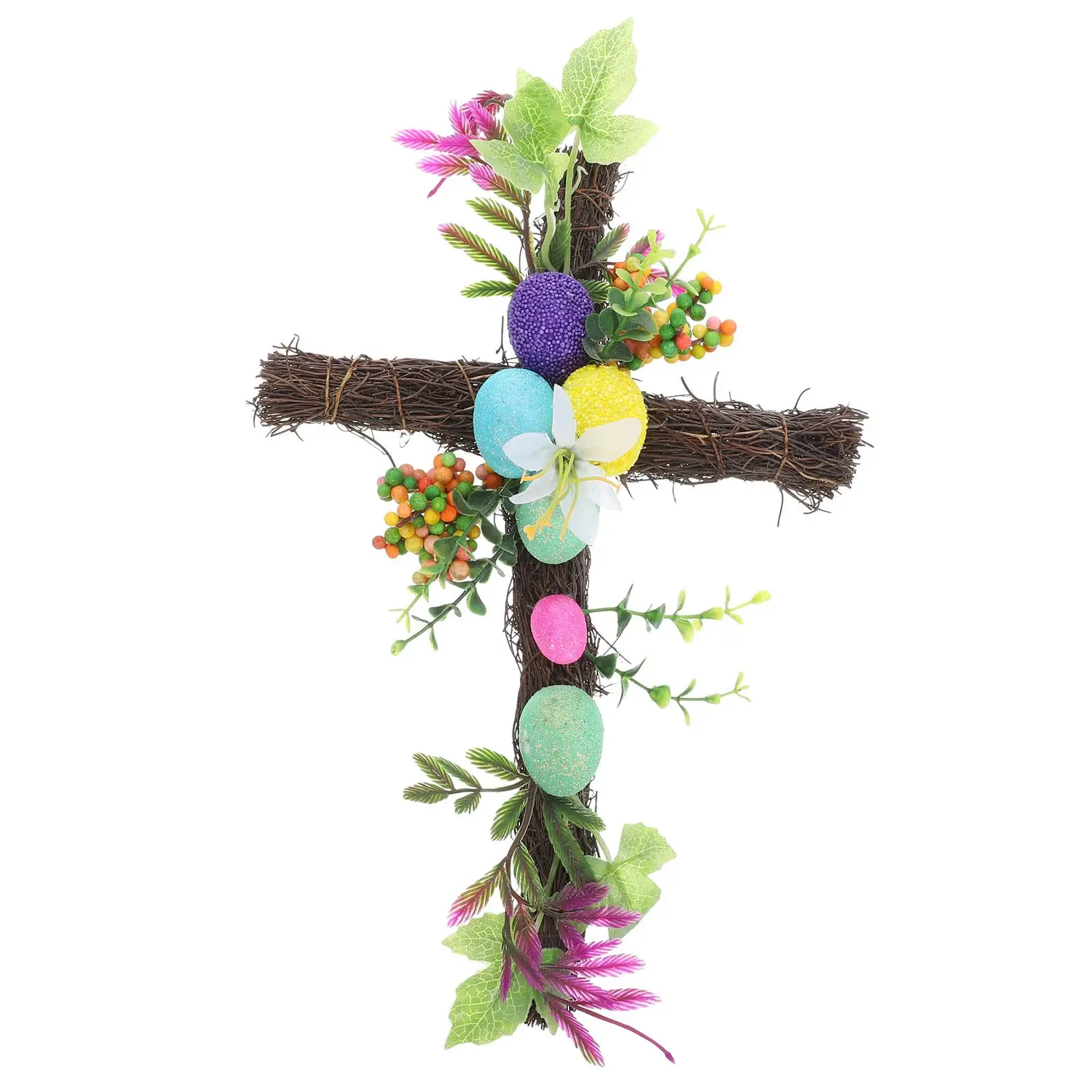

Easter Cross Party Wreath Farmhouse Spring Door Decor Boxwood Wreaths Indoor Home