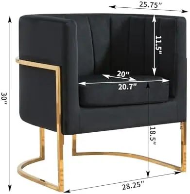 Velvet Accent Chairs Set of 2, Upholstered Barrel Armchair with Pillow, Black Gold Legs