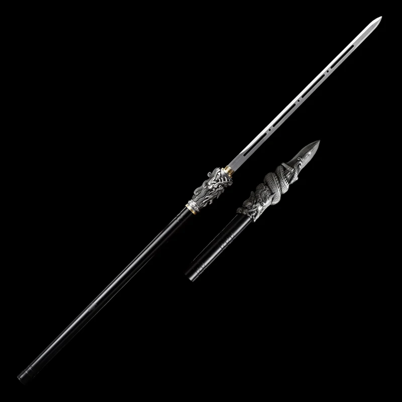 Chinese Spear Stick Sword Manganese Steel Blade Spliceable Version Training Swords Metal Sheath Non Sharp