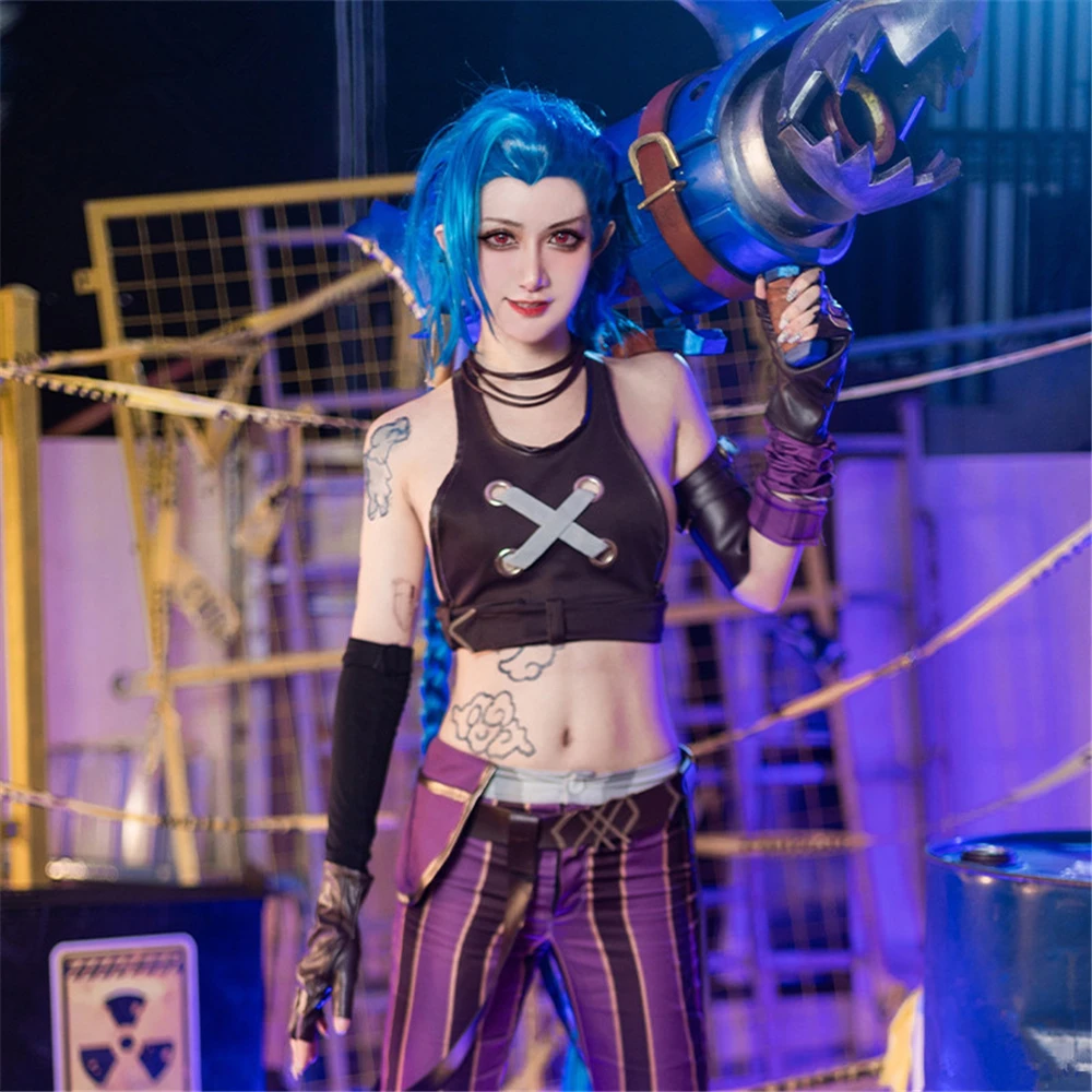 AGCOS LOL Jinx Cosplay Arcano para Mulher, Uma Série Netflix, Fantasias Sexy