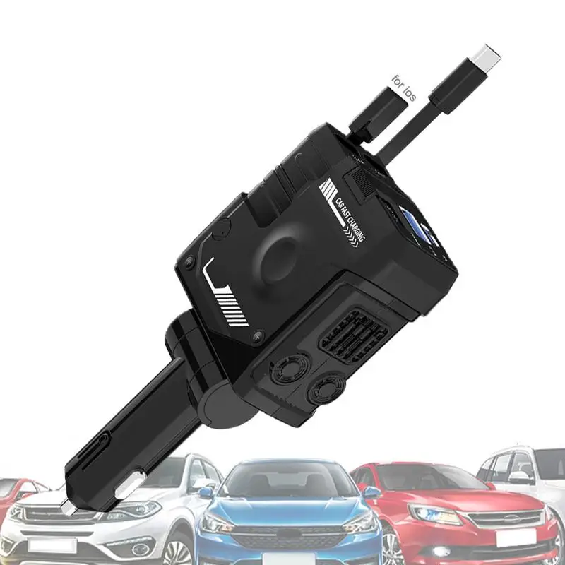 

Car Charger Adapter Fast Charging Mobile Phone Charger With Retractable Cord Mecha Style Design Auto Charger Adapter For Sedans